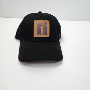 Mobil 1 Black Snapback Hat Leather Patch Logo Never Worn